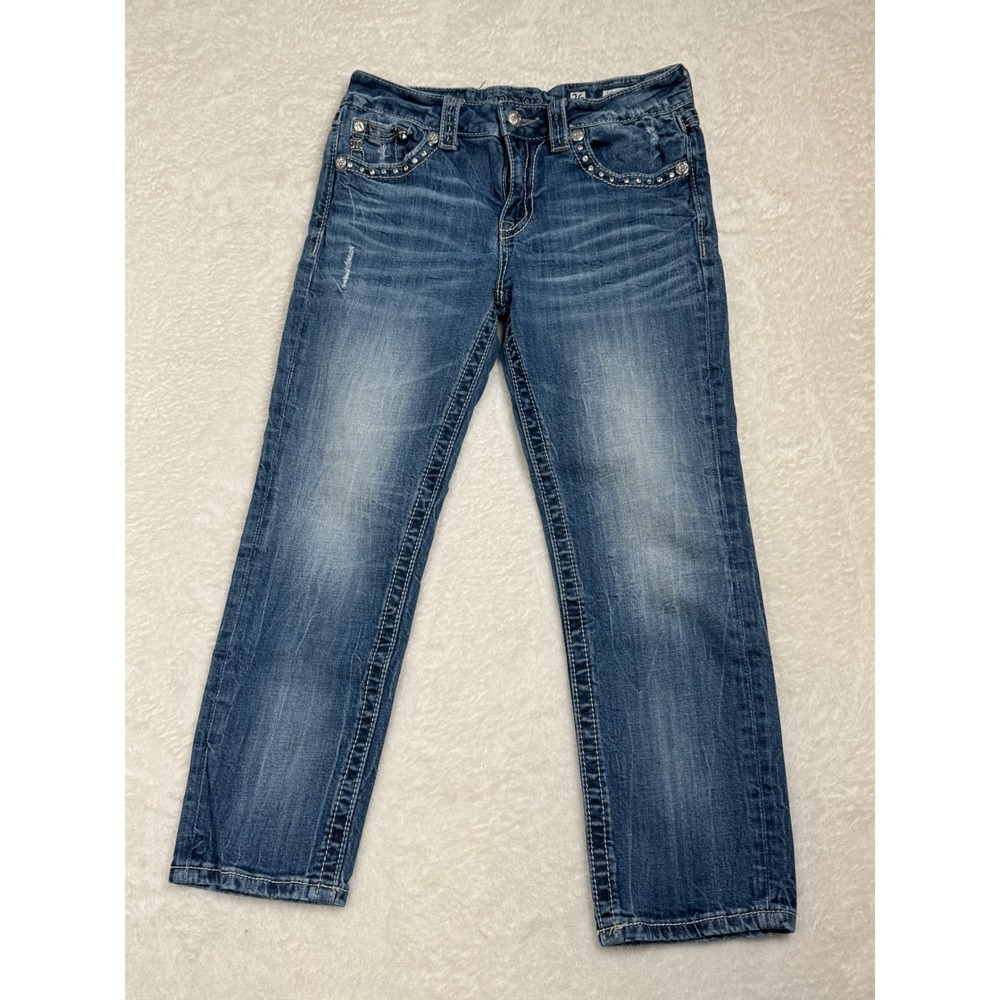 Miss Me Boyfriend Capri Jeans Size 26 Medium Wash Rhinestone Flap Pocket